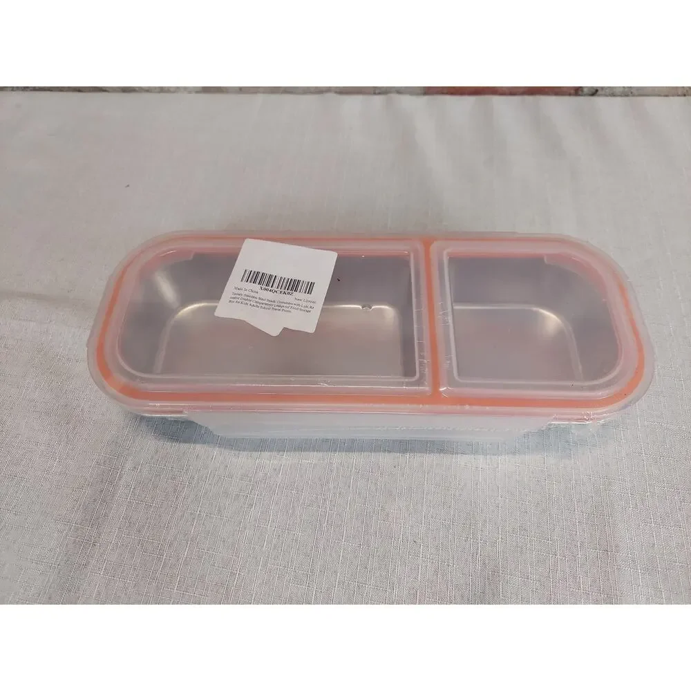 Stainless Steel Divided Lunch Box Food Container 700ML Leakproof Orange Seal